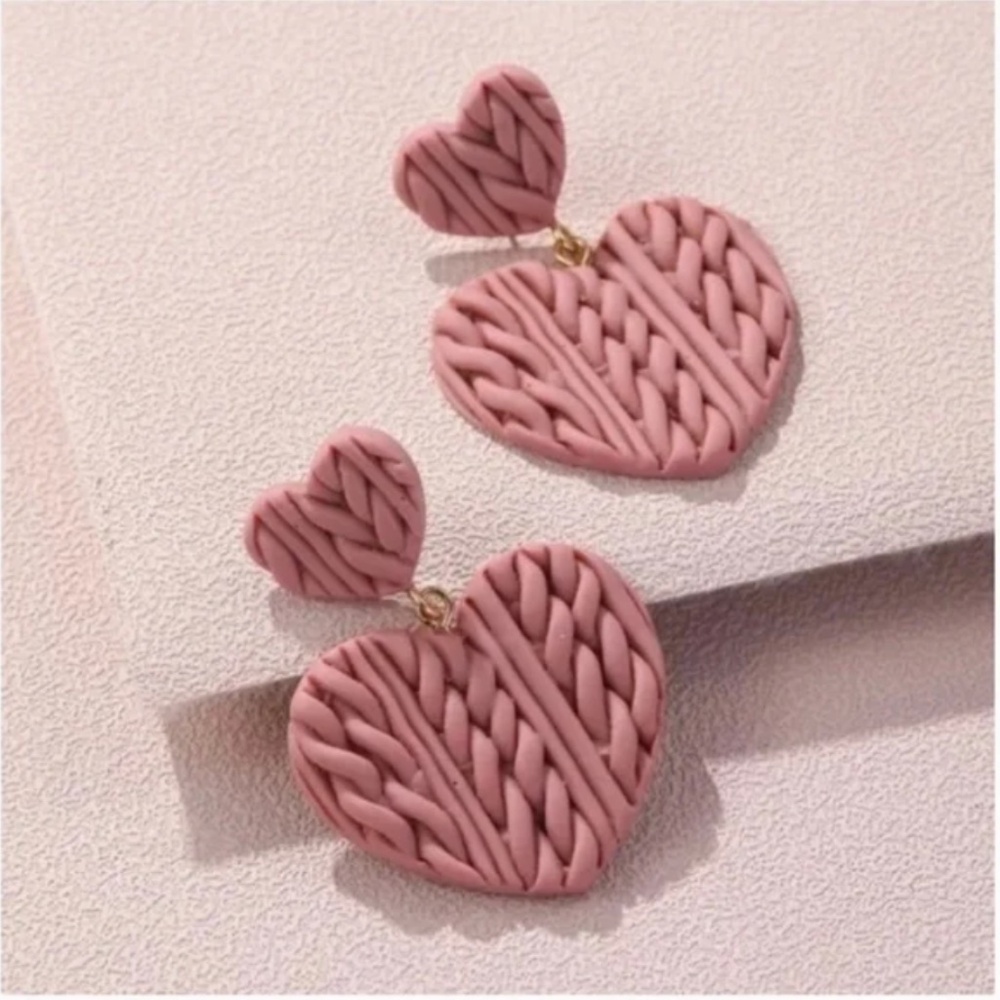 ❤️ FREE Heart Cable Knit Clay Like Boho Peasant Hipster Winter Art Chic Earrings